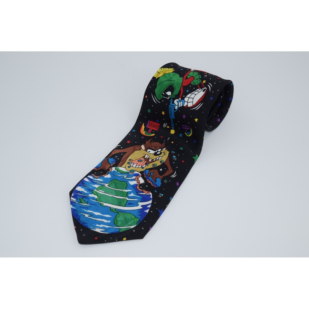 Vintage Looney Tunes Mania Necktie Taz Marvin The Martian Space Planets